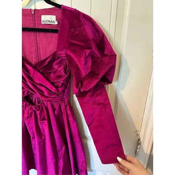 Alemais Rosario Mini Fuchsia Velvet Puff Sleeve Dress Women’s US Size 2 - Picture 8 of 15